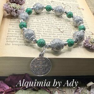 Alquimia Silver and Green malachite Beaded Bracelet
